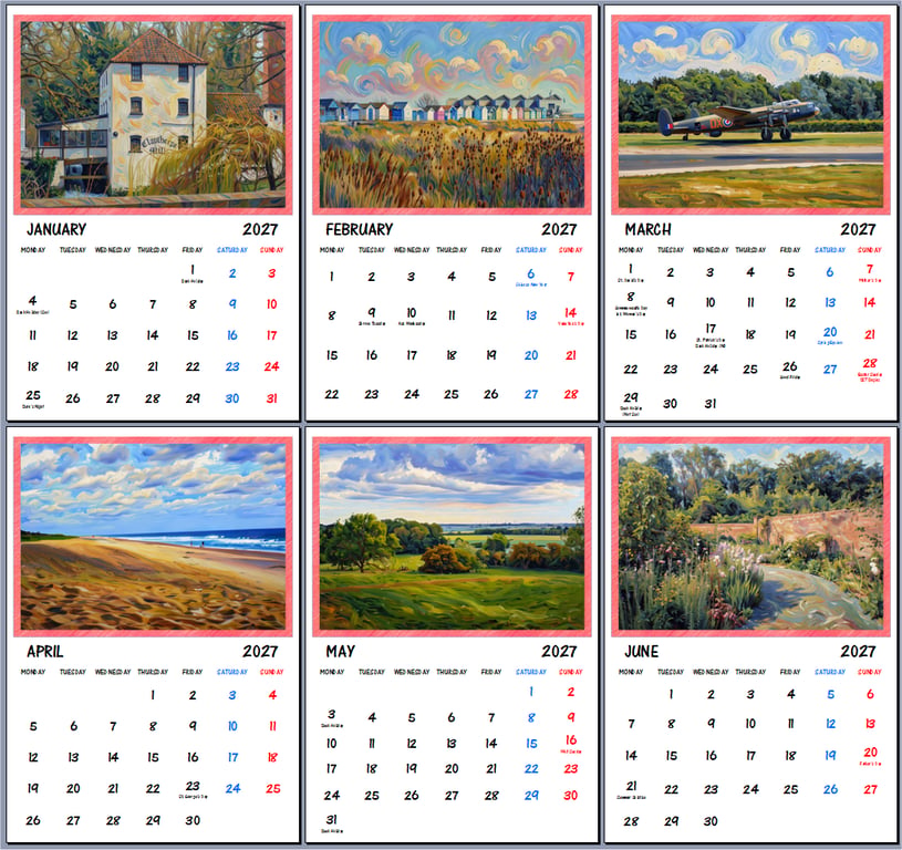 2027 Calendar Hidden Lincolnshire A4 Size Wall Hanging 