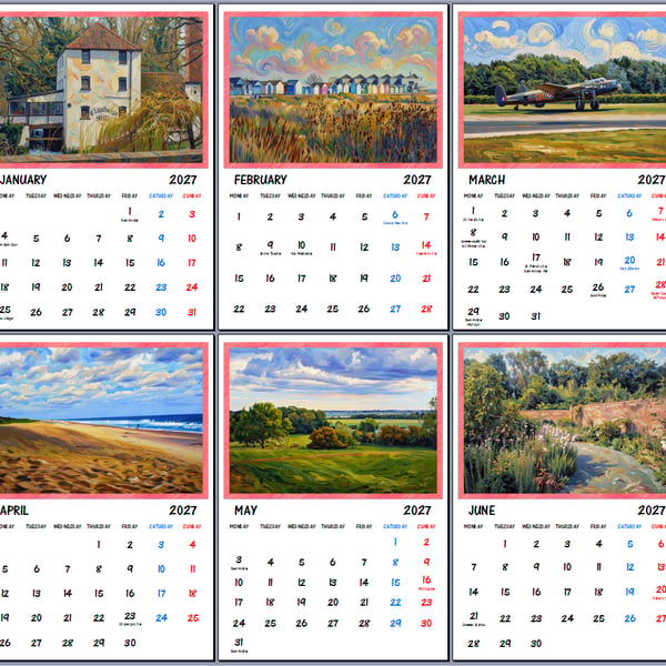 2027 Calendar Hidden Lincolnshire A4 Size Wall Hanging 