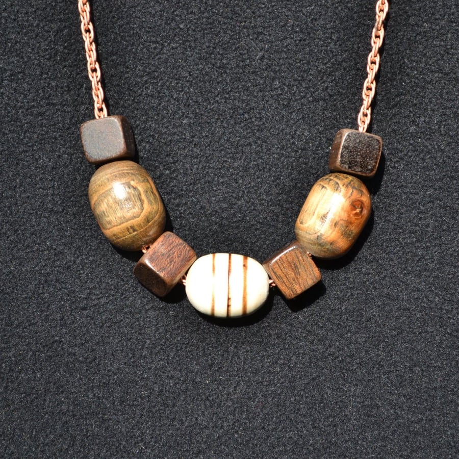 Bay Tree, Pine and Dark Oak Bead necklace.