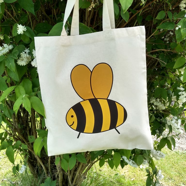 Bee Tote Bag, Bumble Bee Bag, Insect Print, Gift for Beekeeper, Eco Shopping Bag