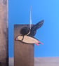 Mini Hand Painted Wooden Puffin Bird Drop Earrings - Image 3