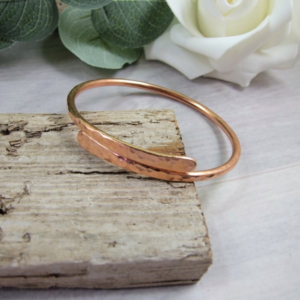 Copper Simple Hammered Bangle Stamped Heart and Moon on Inside