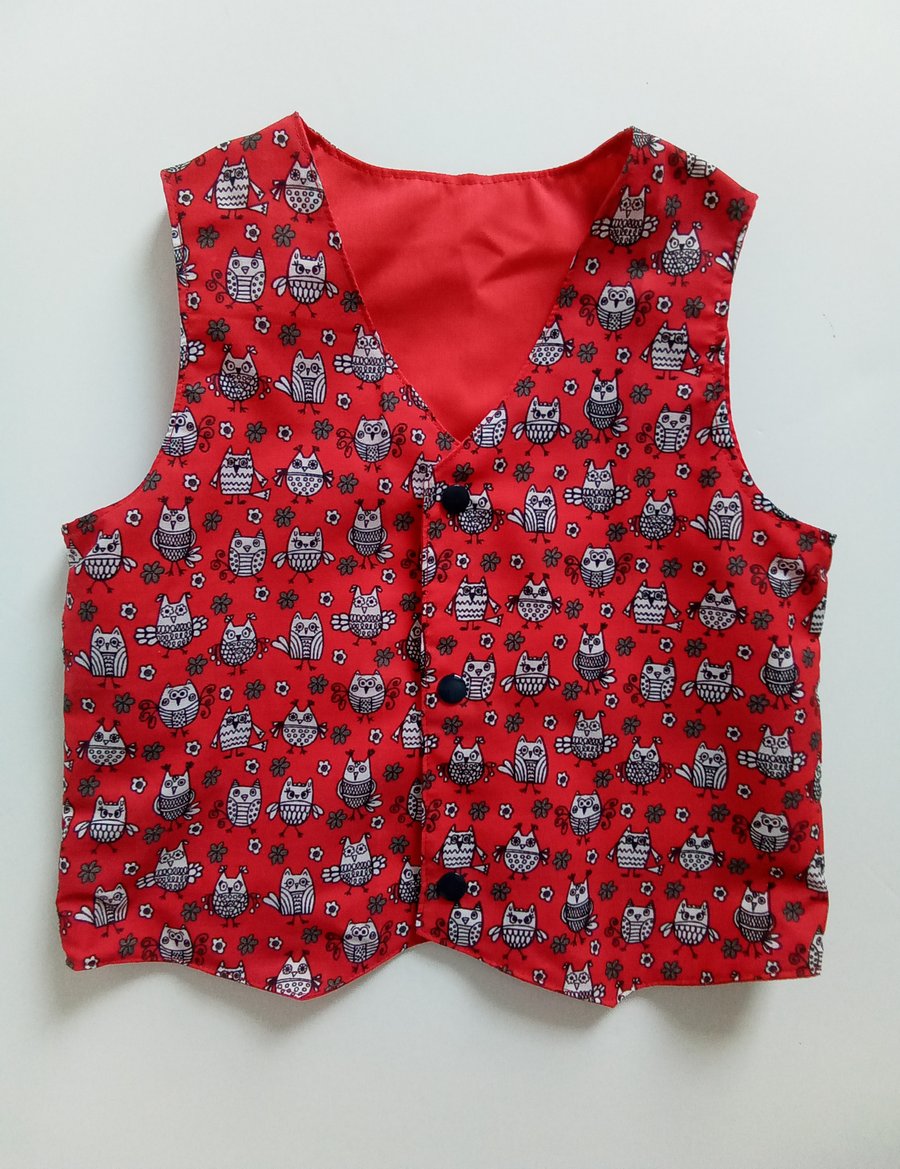 Owls Waistcoat, Age 2 years, boys waistcoat,  boy's clothes, party clothes