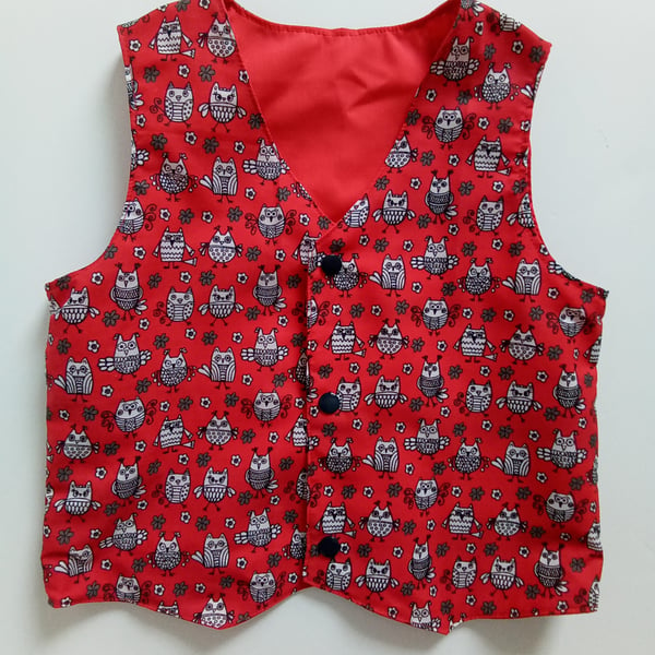 Owls Waistcoat, Age 2 years, boys waistcoat,  boy's clothes, party clothes