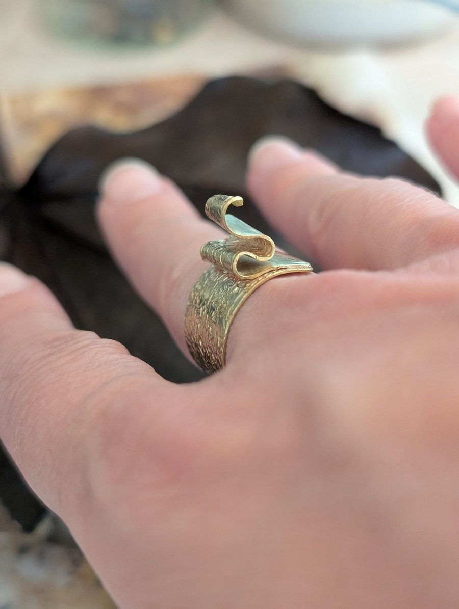 Sculptural Textured Brass Ring - Adjustable Contemporary Statement Ring