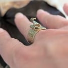 Sculptural Textured Brass Ring - Adjustable Contemporary Statement Ring