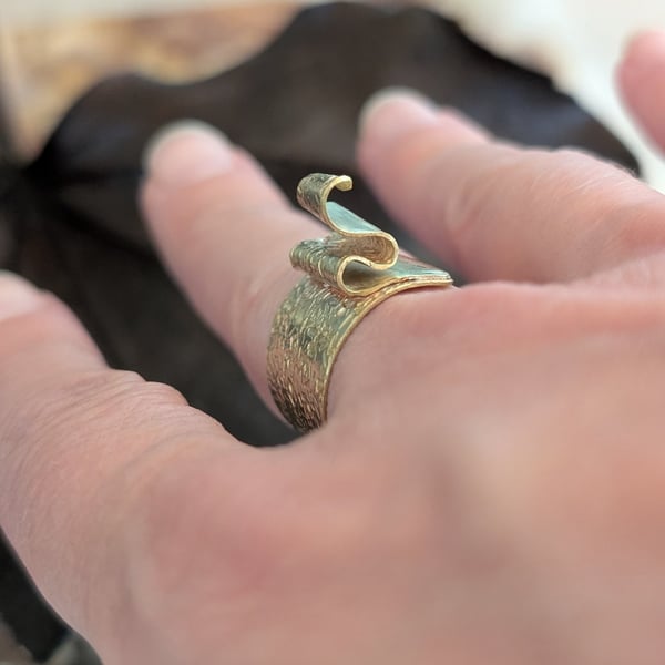 Sculptural Textured Brass Ring - Adjustable Contemporary Statement Ring