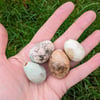 Perfectly Imperfect four ceramic Easter eggs, lifesize songbird hanging eggs