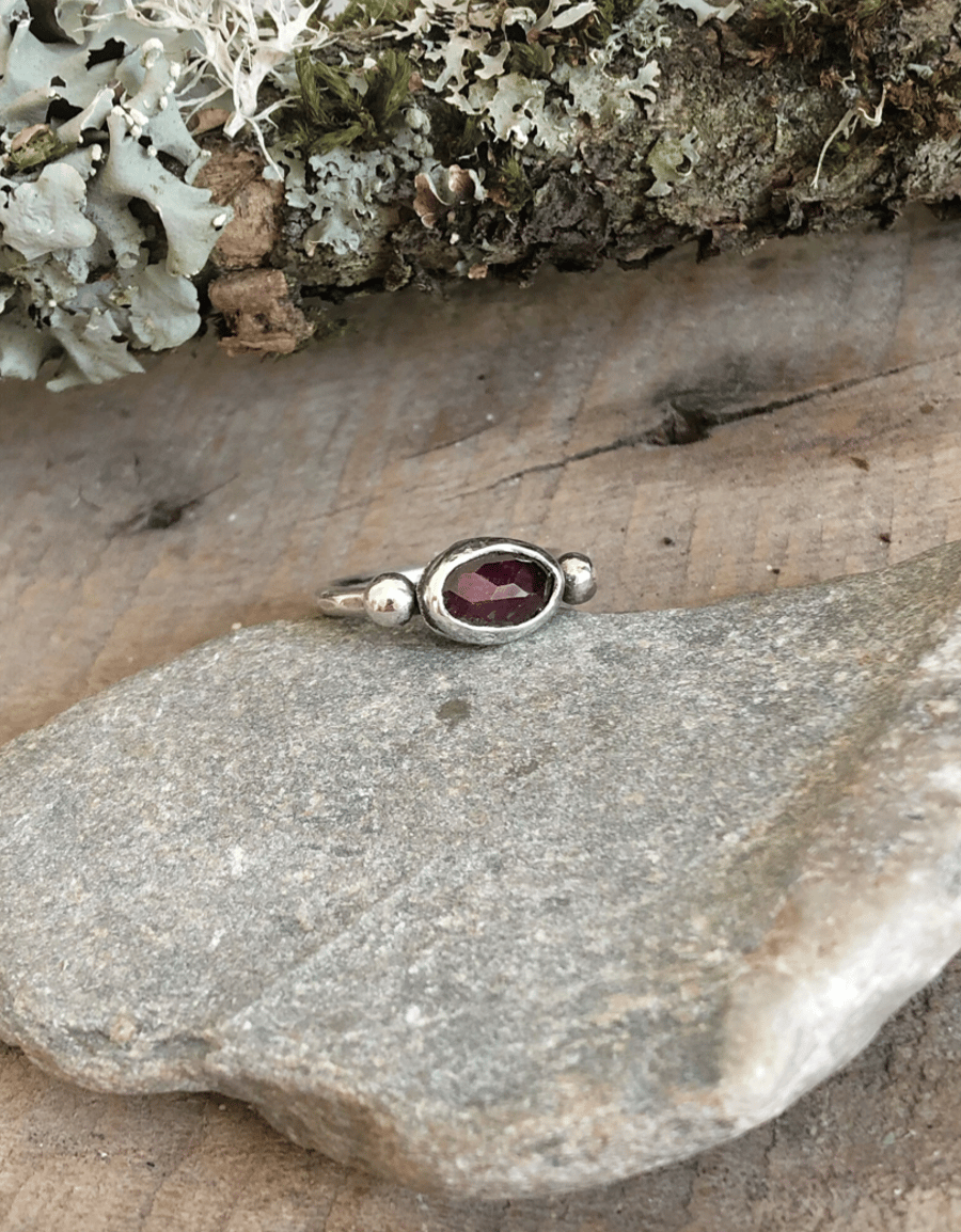 Garnet Ring - Stacking Ring - Silver Ring