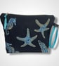 Navy Blue Sea Shells Linen Makeup Bag - Image 1