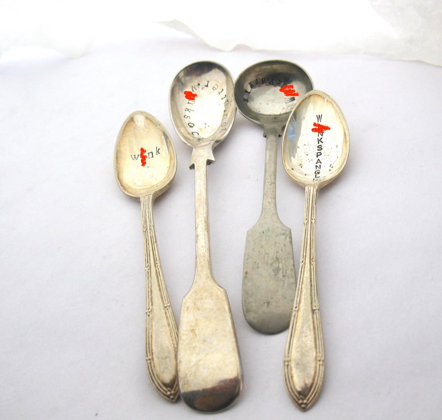 Mature content, four sweary handstamped spoons,rude cutlery