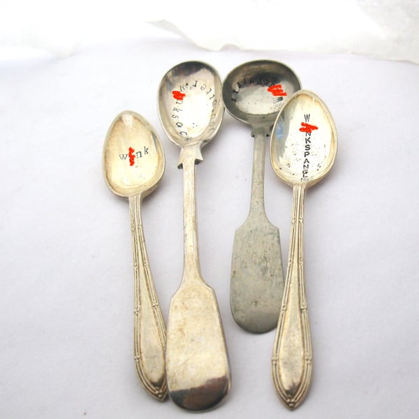 Mature content, four sweary handstamped spoons,rude cutlery