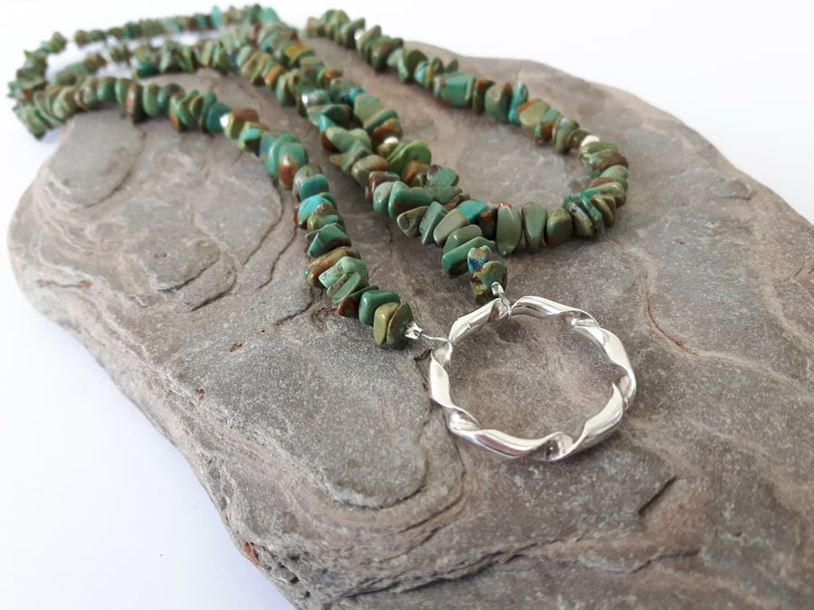 Long Turquoise Necklace with Sterling Silver