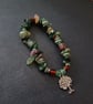 Handmade elasticated bead and moss agate bracelet with silver tree of life charm - Image 3
