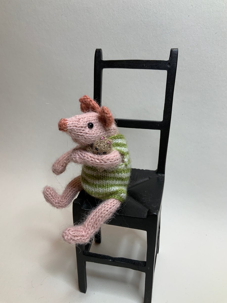 Hand Knitted Piglet - Dot Pebbles Pattern - based on Ernest Shepherd’s Piglet