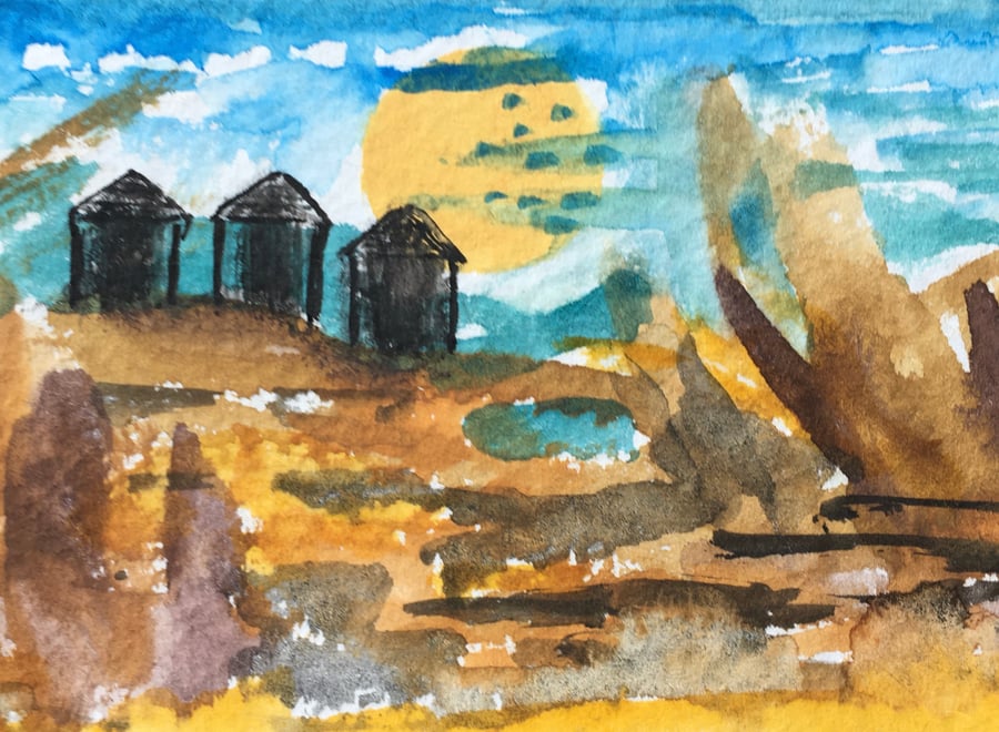 Beach huts ACEO 