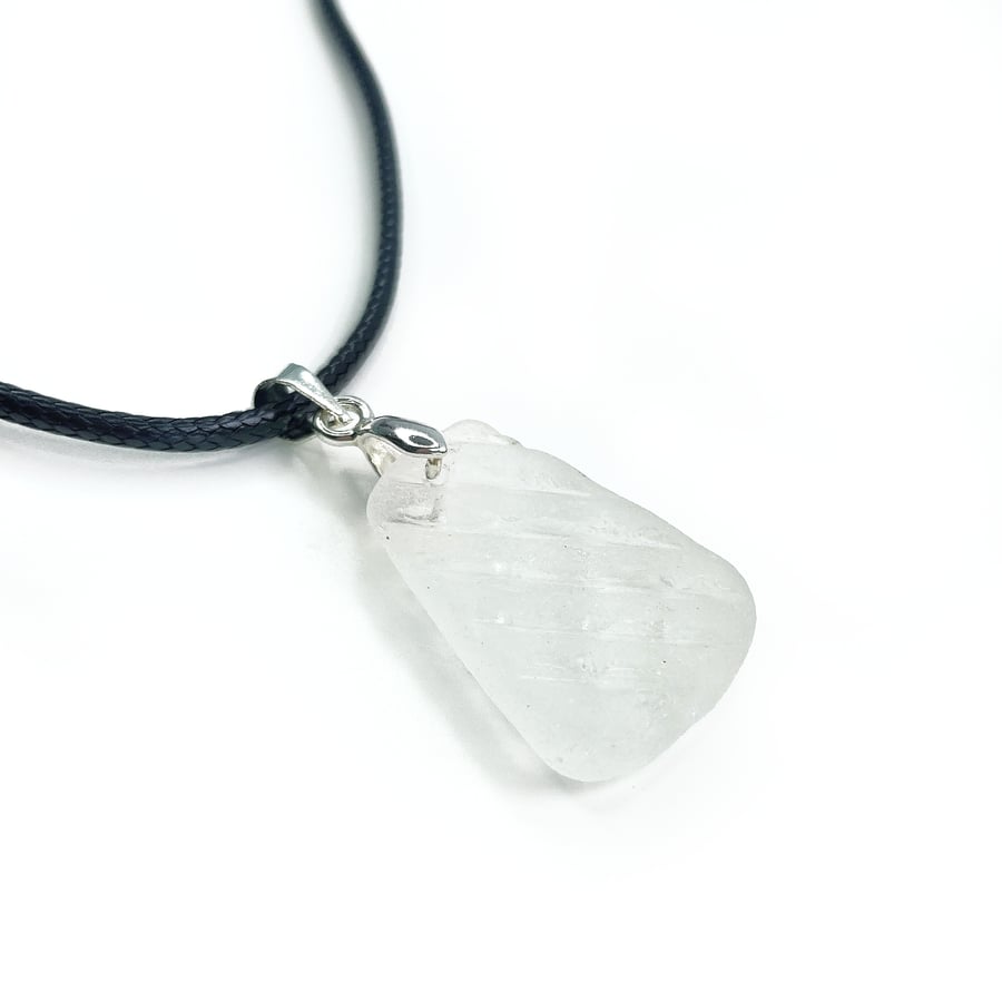 White Sea Glass Pendant - Men's or Unisex Handmade Beach Necklace Jewellery