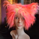 Psychedelic Rave Punk Shaggy Long Faux Fur Ears Hat Pink Yellow One of a Kind