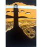 Lighthouse Keeper - an original artwork, handmade and printed linocut on card