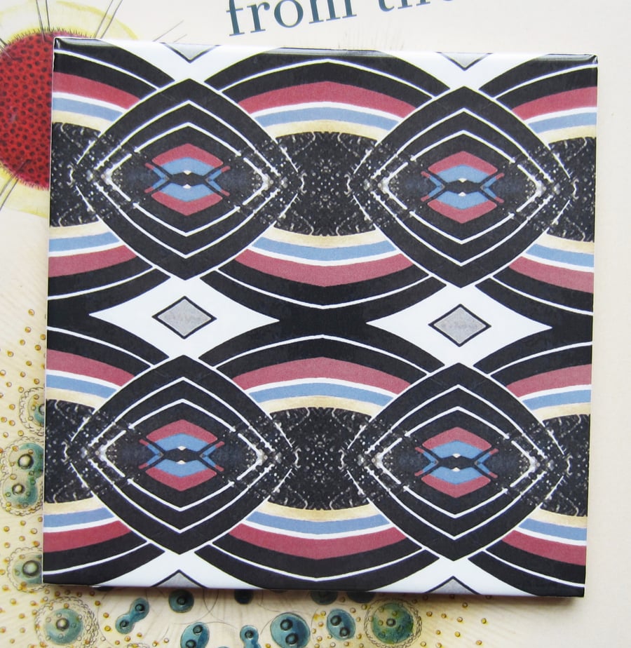 Burgundy and Black Diamond Ceramic Tile Trivet with Cork Backing - SALE ITEM