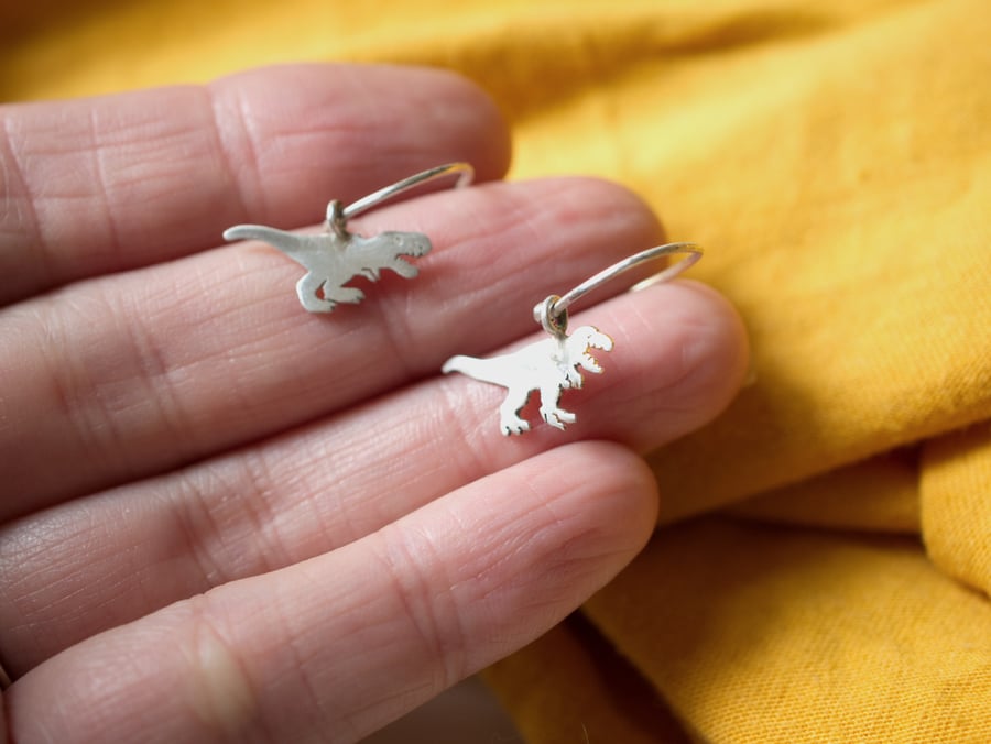 Eco Silver T-Rex Dino half hoop Earrings