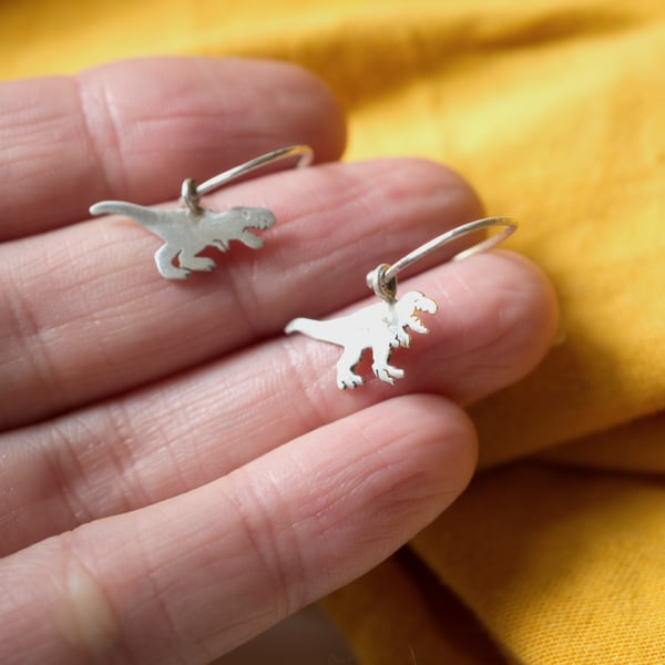 Eco Silver T-Rex Dino half hoop Earrings