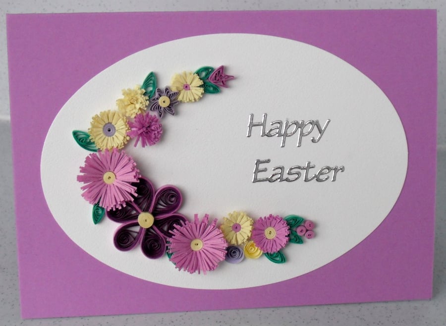 Quilled Easter greeting card, with paper quilling flowers