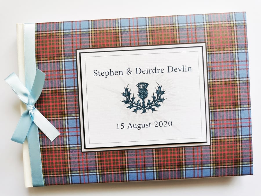 Scottish fraser hunting weathered tartan wedding guest book, gift