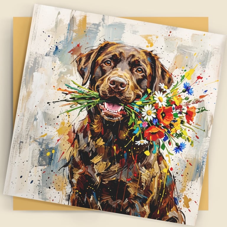 Dog with Flowers – Coloursplash Square Greeting Card