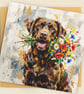 Dog with Flowers – Coloursplash Square Greeting Card