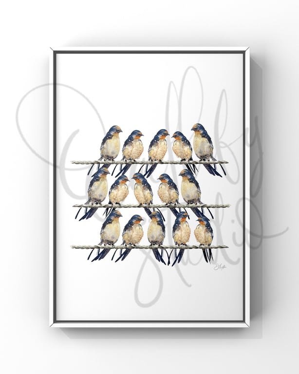 Watercolour Print Swallows Arrivals Lounge