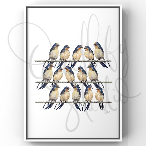 Watercolour Print Swallows Arrivals Lounge