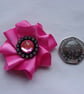 Bright Fuchsia Hot Pink Satin & Crystal Ribbon Ruffle Shoe Clips Wedding - Image 4
