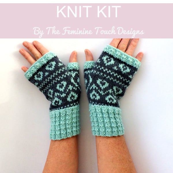 Valentine Fairisle Fingerless Gloves Knitting Kit -