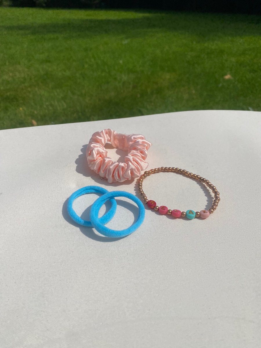 'Relax' Beaded Bracelet and Scrunchie