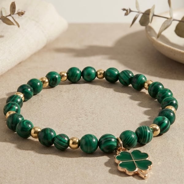 Green Lucky Clover Charm Stretch Bracelet
