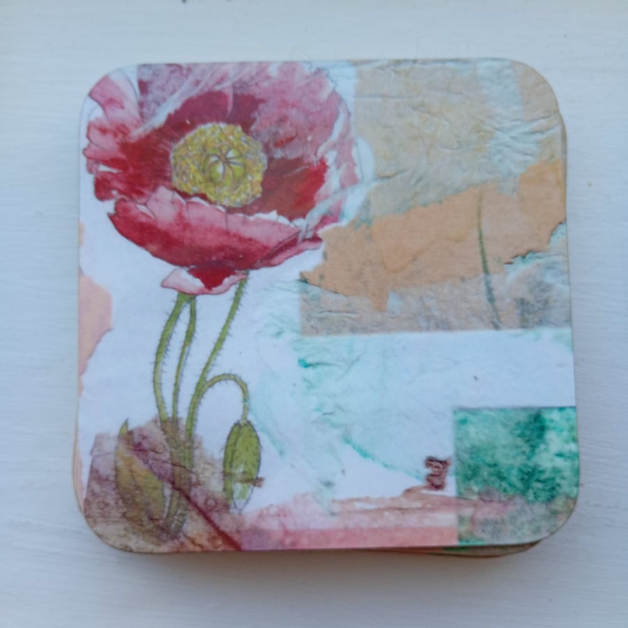 Coasters poppy collage 