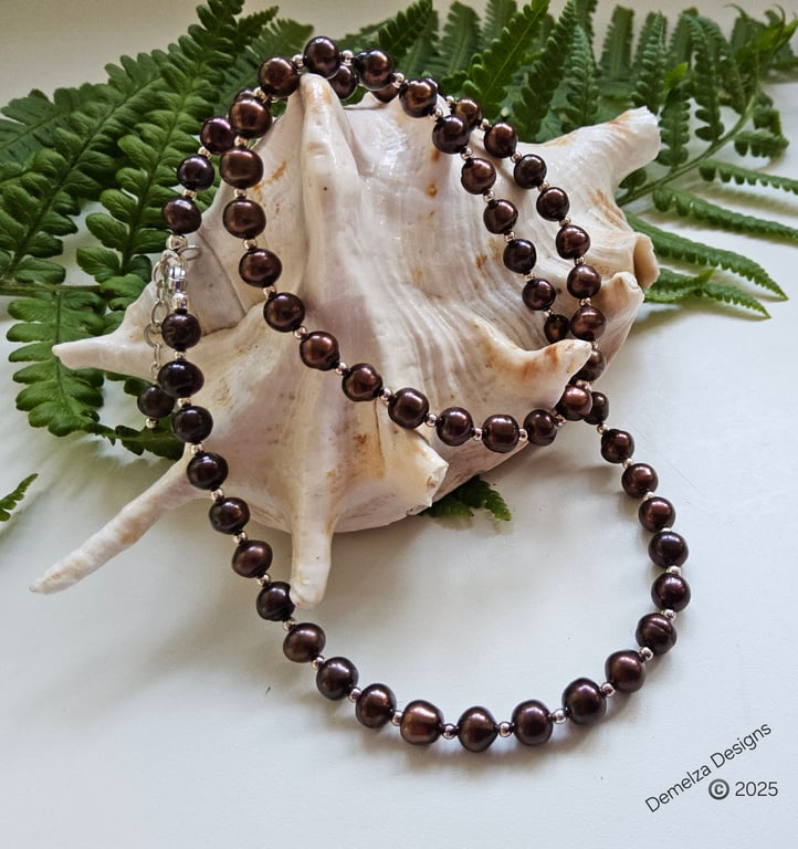  Designer Chocolate Brown 6mm Baroque Pearl Sterling Silver Necklace