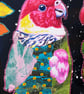 Whimsical Parrots Painting Acrylic & Collage Surreal Colourful Nature Artwork - Image 2