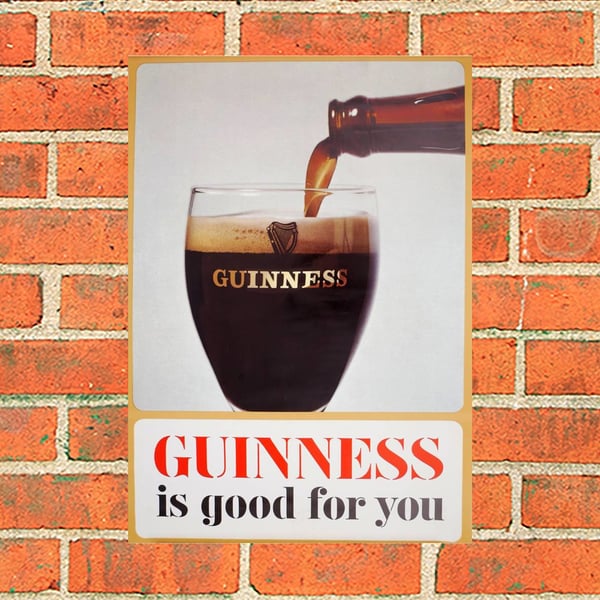 Guinness metal sign. Guinness pouring into glass. Bar, Pub, Mancave