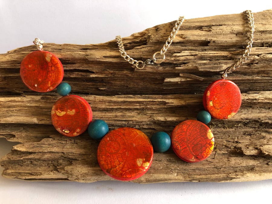 Red & Turquoise Necklace & Earring Set