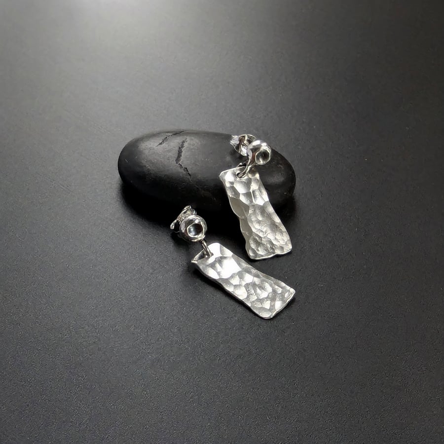 Recycled Sterling Silver drop stud earrings, Handmade Urban Designed Jewellery