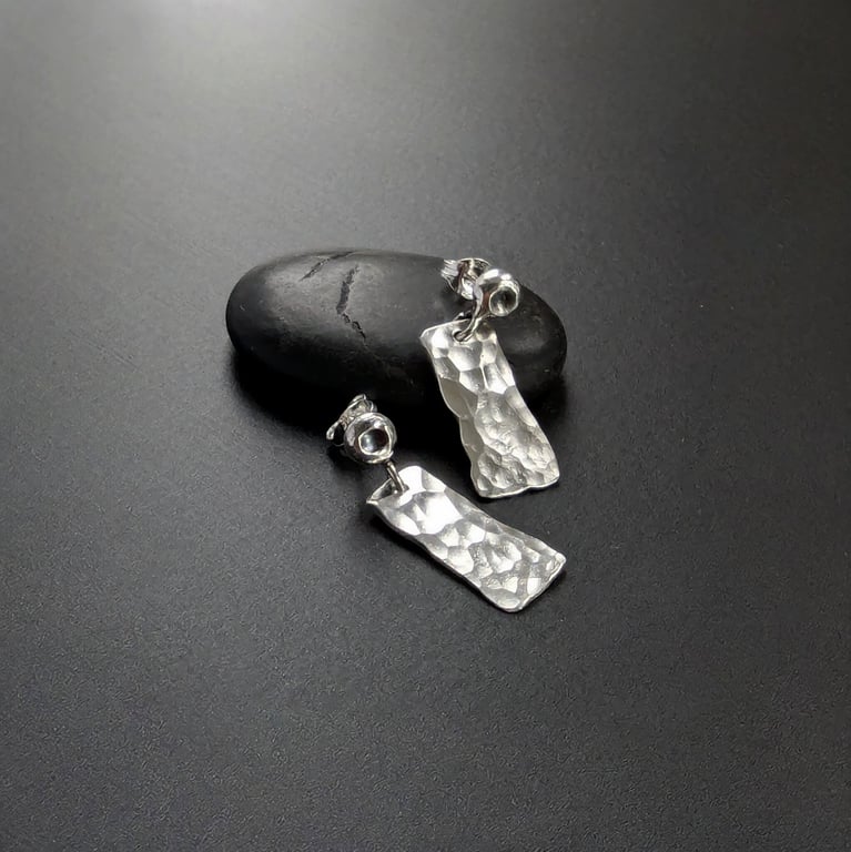 Recycled Sterling Silver drop stud earrings, Handmade Urban Designed Jewellery