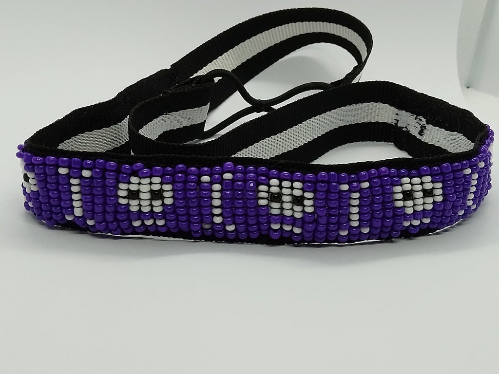 Bonehead purple and white skull design beaded headband