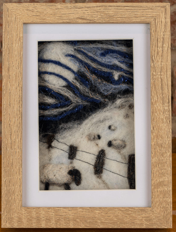 Framed Felted Landscape Art - Wool artwork with a scenic countryside