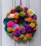Wool Pompom Wreath, Mixed Colours, Eclectic Bohemian Interiors, Maximalism.