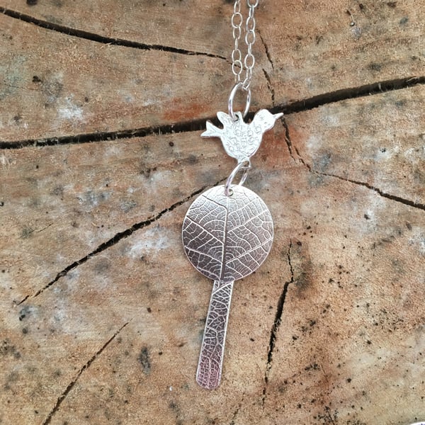 Bird & Tree Necklace - Silver Pendant. Handmade in Yorkshire, Metalsmith