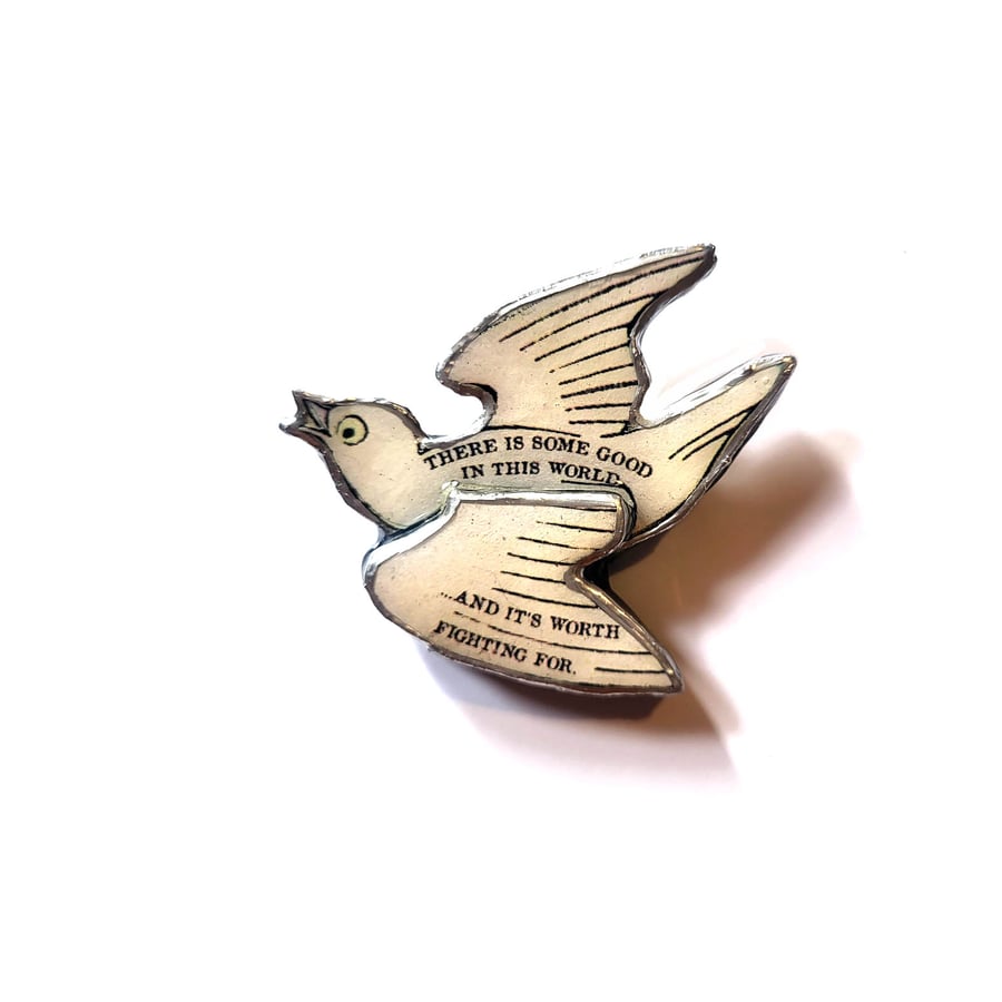 Literary Peace Dove Tolkien Quote Bird Brooch by EllyMental