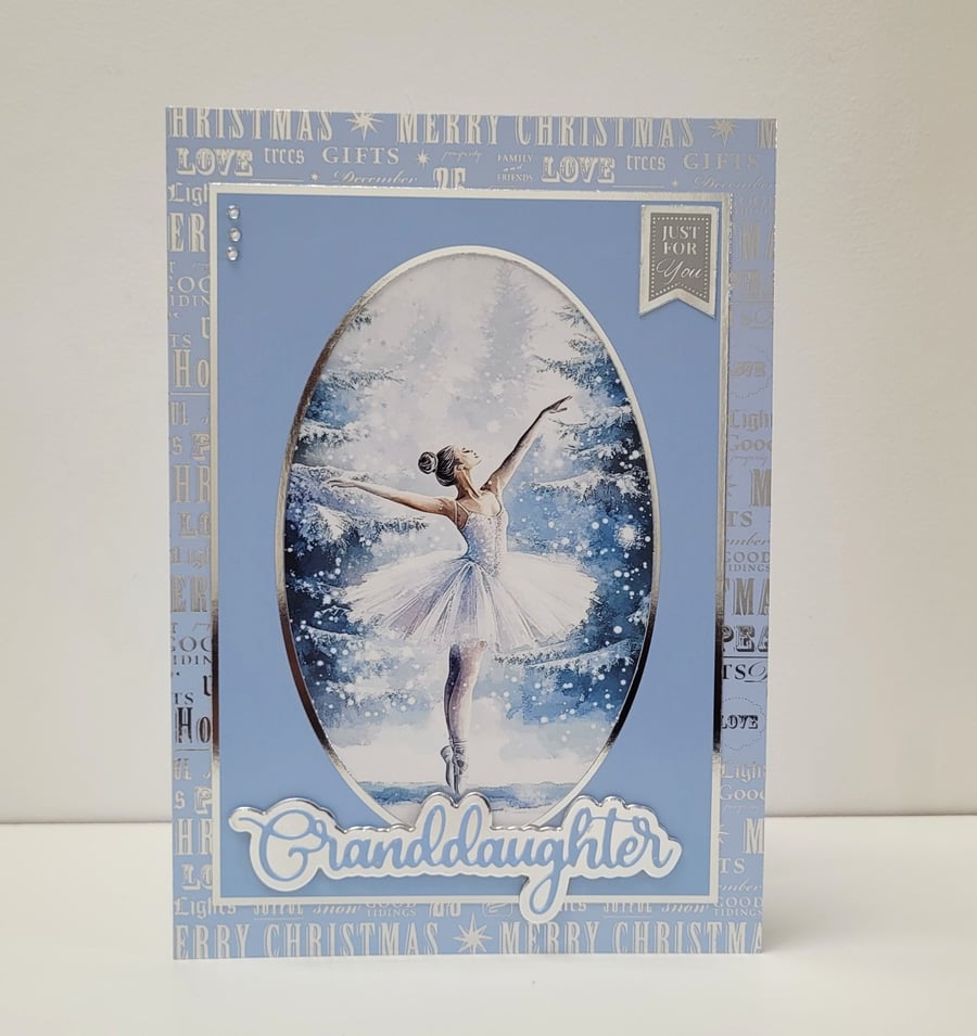 Granddaughter Luxury Christmas Card – Elegant Ballerina in Snowy Forest 