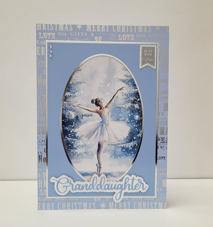 Granddaughter Luxury Christmas Card – Elegant Ballerina in Snowy Forest 